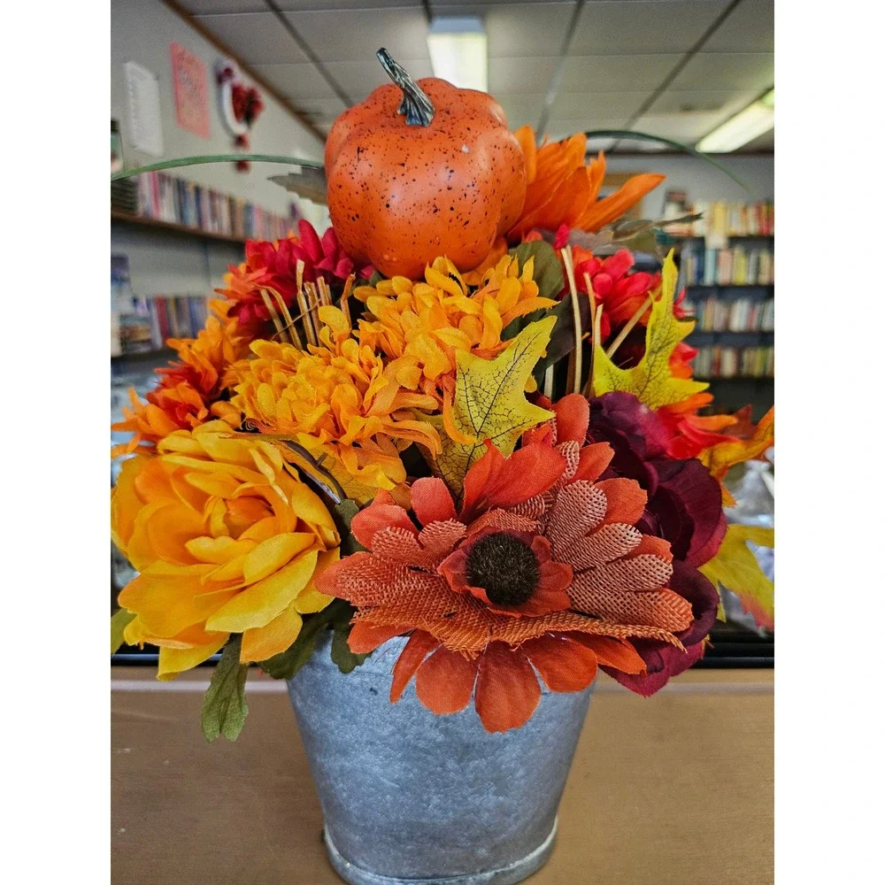 Handmade Fall Floral Arrangement OS Orange Pumpkin Harvest Centerpiece Decor